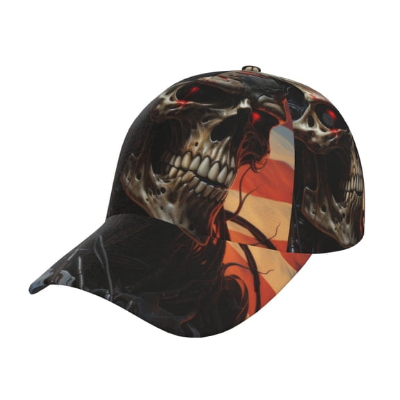 Rateoe Cyberpunk Skull American Flag Pattern Men’s Baseball Cap – Adjustable Curved Brim Hat, Soft Cotton Sports Cap for Outdoor, Casual, and Everyday Wear, Comfortable & Breathable