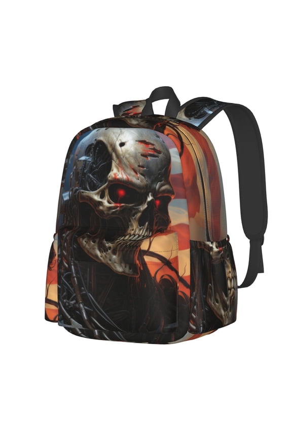 Cyberpunk Skull American Flag Pattern Student Backpack,Backpack for School,Lightweight Bag,Travel Backpack,Outdoor Backpack,Large Capacity Backpack
