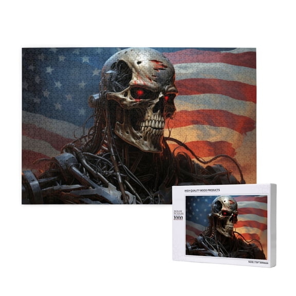 Rateoe Cyberpunk Skull American Flag Pattern Wooden Picture Puzzle ,1000 Piece Jigsaw Puzzle ,Family Fun Puzzle, Home Dcor Puzzle, Gift Puzzle(Horizontal style)