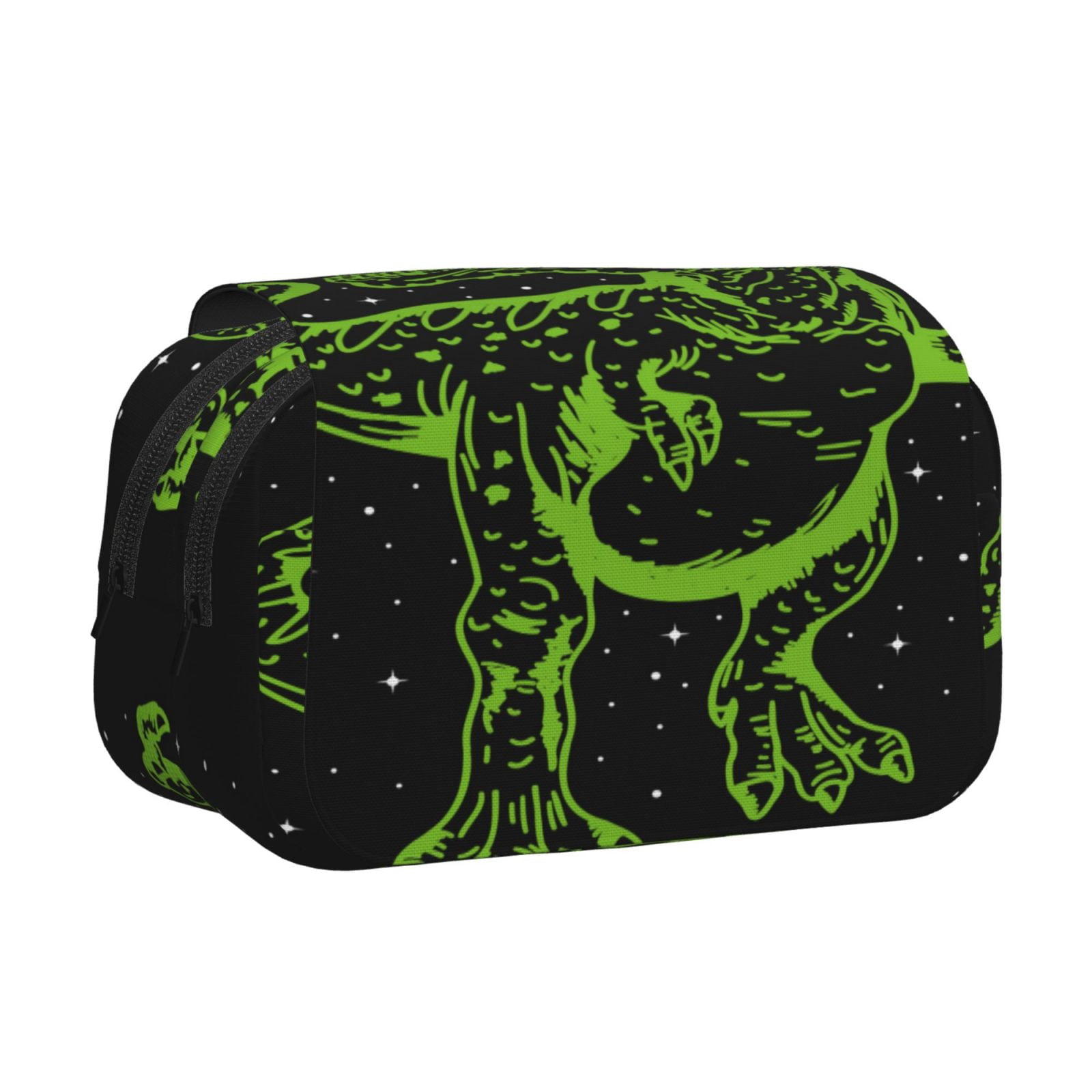 Rateoe DINOSAUR IN SPACE Pattern Double Clamshell Pen Case, Storage Organizer with Two Zipper Compartments– Holds Up to 50 Pencils & Pens