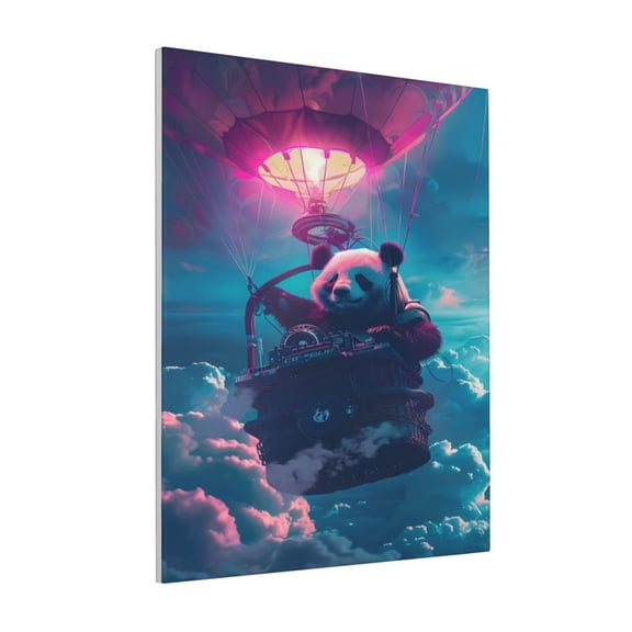 Rateoe DJ Panda Hot Air Balloon Pattern Decorative Picture – Unique Modern Wall Art, Ready-to-Hang Canvas Print for Home (Vertical)