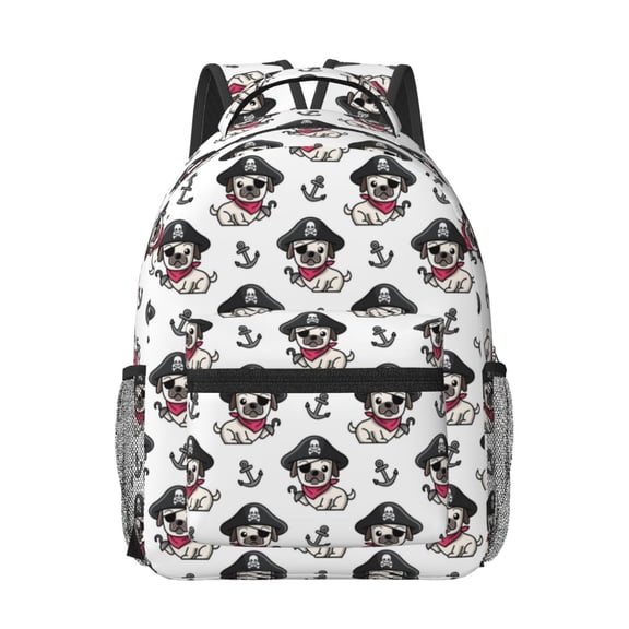 Rateoe DOG IS WEARING PIRATE COSTUME Pattern Durable Student Backpack Laptop Bag- Ergonomic Design, Waterproof Twill Fabric - Ideal for School, Travel, and Outdoor Activities