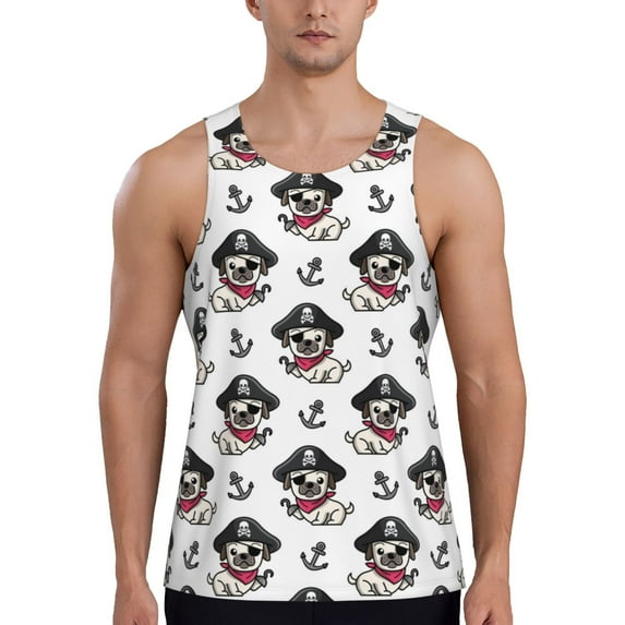 Rateoe DOG IS WEARING PIRATE COSTUME Pattern Sleeveless Gym Shirt Muscle Tee Breathable Workout Shirt Slim-Fit Tank Quick Dry Fit Muscle Tank Top Bodybuilding Sleeveless T Shirt-Large