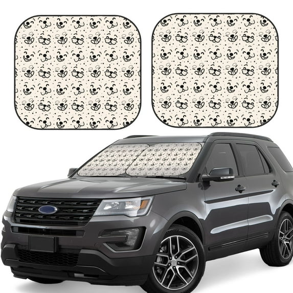 Rateoe DOGS FACE Pattern 2 Piece Car Windshield Sun Shade Foldable | Front Windshield Shade for Sun, Heat and UV Rays | Sunshade for Car Front Window-Medium