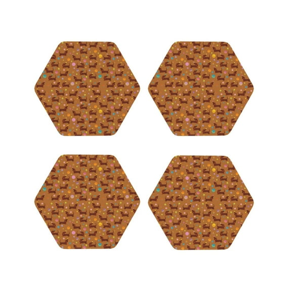 Rateoe Dachshund And Ball Drawing Drink Coasters Set of 4 Leather Coasters Spill Protection for Table Desk,Durable and Non Slip Leather Coaster ,4 Inches Drink Mats-Hexagon