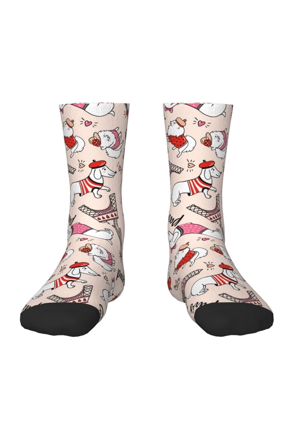 Dachshund And Eiffel Tower Pattern Children's Socks, Socks Gifts ,kids Crew Soft Cotton Socks , Moisture-Wicking, Durable, Ideal for Daily Wear & Sports