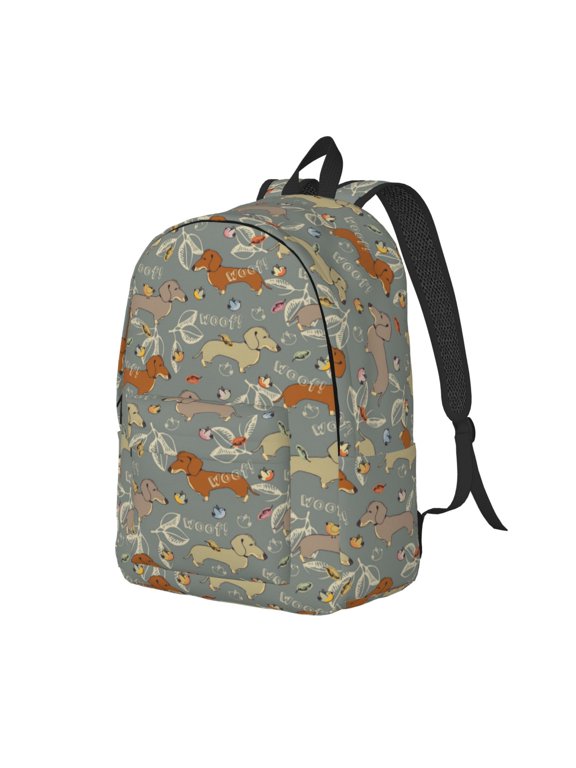 Dachshund Dog Bird Pattern Durable Canvas Backpack for Men & Women – Stylish & Lightweight – Adjustable Straps, Multiple Pockets – Fits 15-17 Inch LaptopsMedium