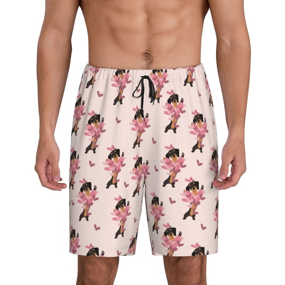Rateoe Dachshund Dog Heart Print Men's Lounge Shorts – Soft & Breathable Pajama Bottoms with Pockets, Elastic Waistband, Lightweight Sleepwear for Nightwear & Loungewear-Medium