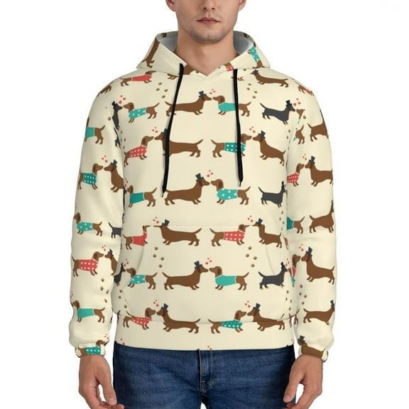 Rateoe Dachshund Dog Pattern Mens Hoodie, Pullover Hooded Sweatshirt, Kangaroo Pocket Hoodie Ideal for Daily Wear, Travel and Home-Small