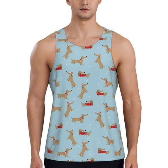 Rateoe Dachshund Dog Pattern Sleeveless Gym Shirt Muscle Tee Breathable Workout Shirt Slim-Fit Tank Quick Dry Fit Muscle Tank Top Bodybuilding Sleeveless T Shirt-3X-Large