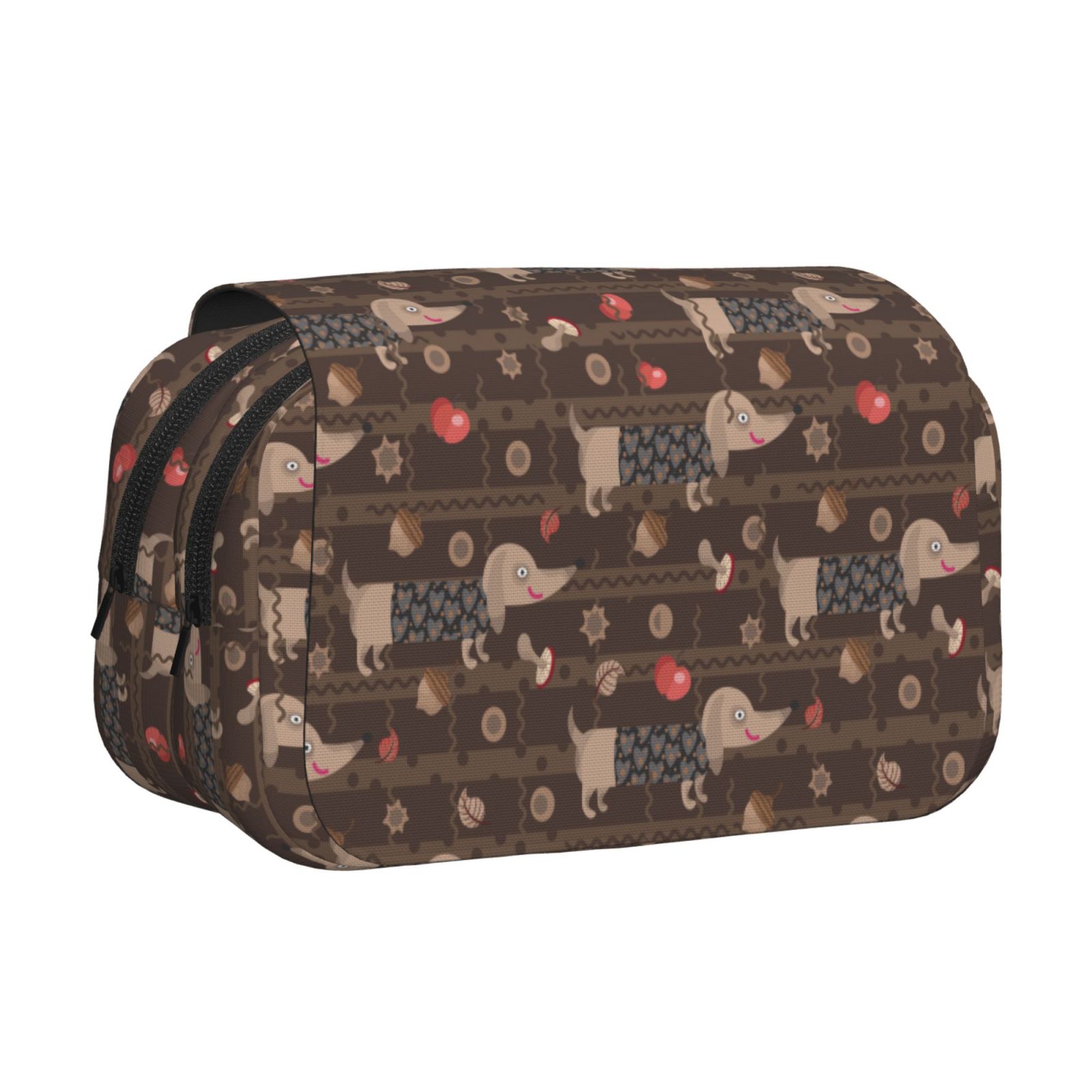 Rateoe Dachshund Dog Puppy Pattern Double Clamshell Pen Case, Storage Organizer with Two Zipper Compartments– Holds Up to 50 Pencils & Pens