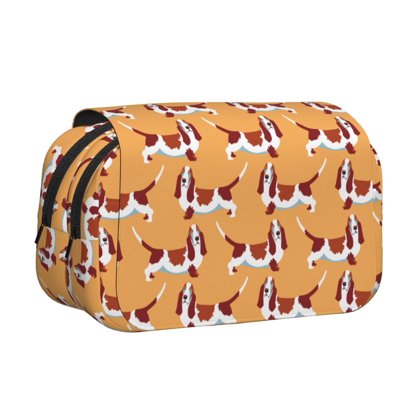 Rateoe Dachshund Dog Puppy Pattern Double Clamshell Pen Case, Storage Organizer with Two Zipper Compartments– Holds Up to 50 Pencils & Pens