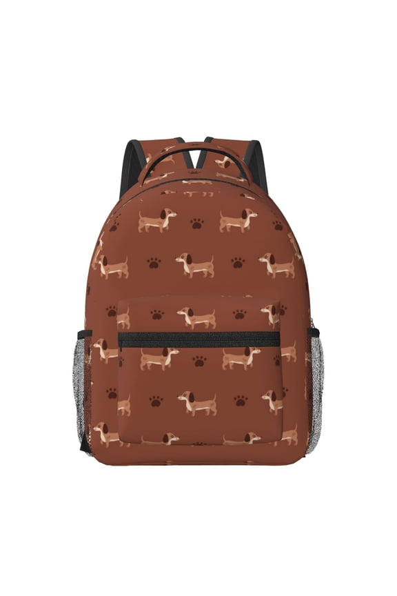 Dachshund Dog Puppy Pattern Durable Student Backpack Laptop Bag- Ergonomic Design, Waterproof Twill Fabric - Ideal for School, Travel, and Outdoor Activities
