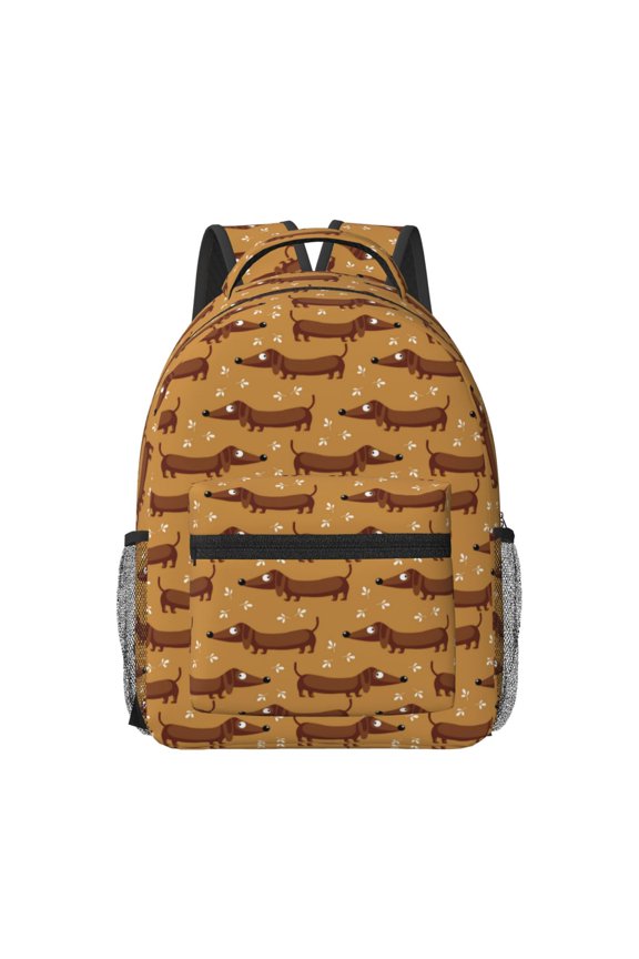 Dachshund Dog Puppy Pattern Durable Student Backpack Laptop Bag- Ergonomic Design, Waterproof Twill Fabric - Ideal for School, Travel, and Outdoor Activities