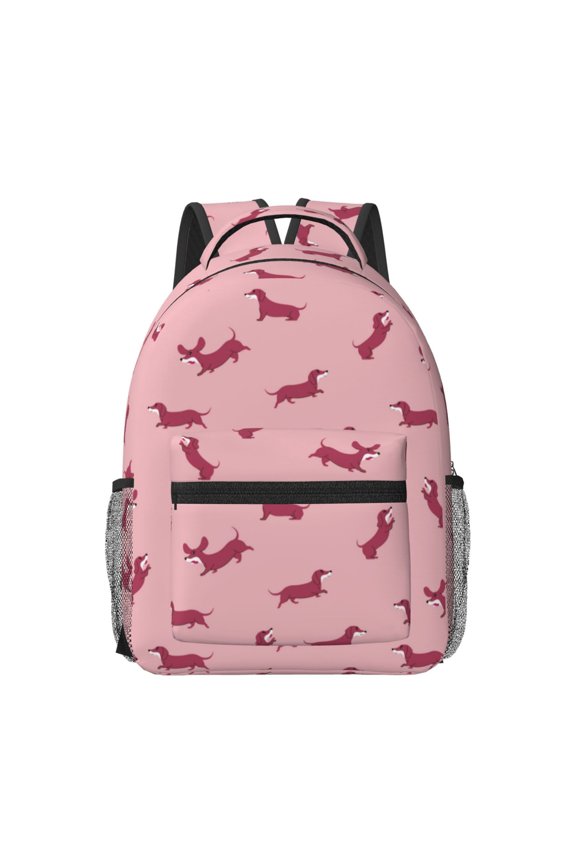 Dachshund Dog Puppy Pattern Durable Student Backpack Laptop Bag- Ergonomic Design, Waterproof Twill Fabric - Ideal for School, Travel, and Outdoor Activities
