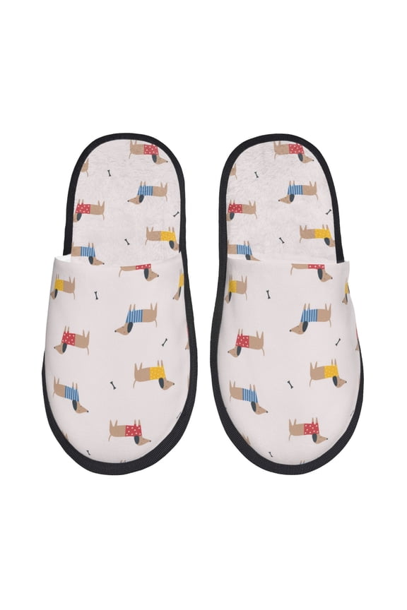 Dachshund Dog Puppy Pattern Fuzzy Slippers Fuzzy Soft House Slippers Plush Furry Warm Cozy Open Toe Fluffy Home Shoes-Medium