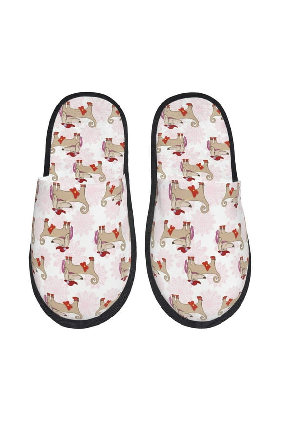 Dachshund Dog Puppy Pattern Fuzzy Slippers Fuzzy Soft House Slippers Plush Furry Warm Cozy Open Toe Fluffy Home Shoes-Medium