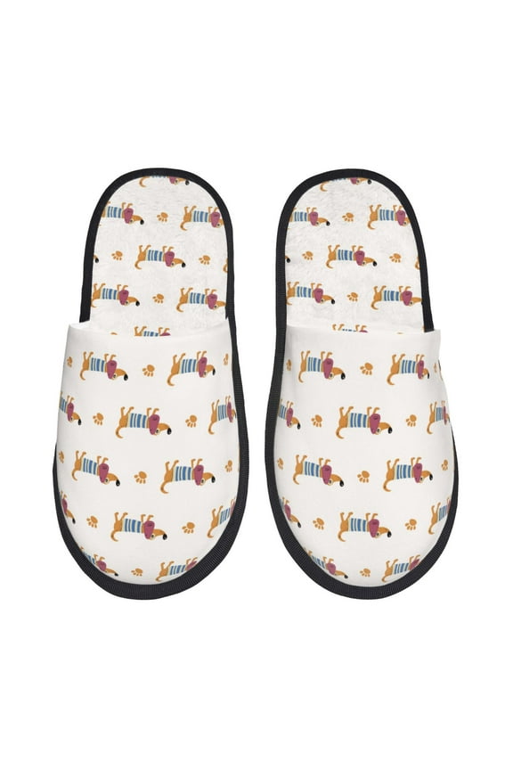 Dachshund Dog Puppy Pattern Fuzzy Slippers Fuzzy Soft House Slippers Plush Furry Warm Cozy Open Toe Fluffy Home Shoes-Medium