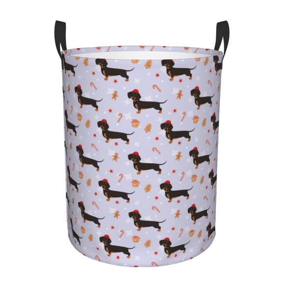 Rateoe Dachshund Dog Puppy Pattern Round Laundry Hamper Basket, Tall Hamper Basket for Blanket Storage, Nursery Clothes Hamper for Laundry in Bedroom and College Dorm-Small