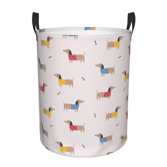 Rateoe Dachshund Dog Puppy Pattern Round Laundry Hamper Basket, Tall Hamper Basket for Blanket Storage, Nursery Clothes Hamper for Laundry in Bedroom and College Dorm-Small