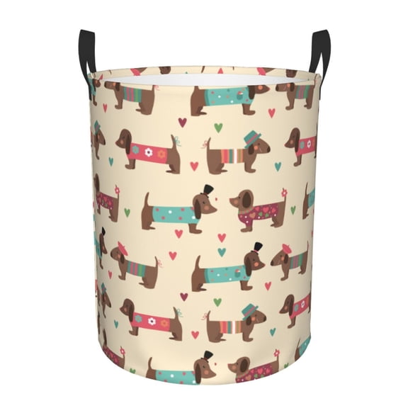 Rateoe Dachshund Dog Puppy Pattern Round Laundry Hamper Basket, Tall Hamper Basket for Blanket Storage, Nursery Clothes Hamper for Laundry in Bedroom and College Dorm-Small