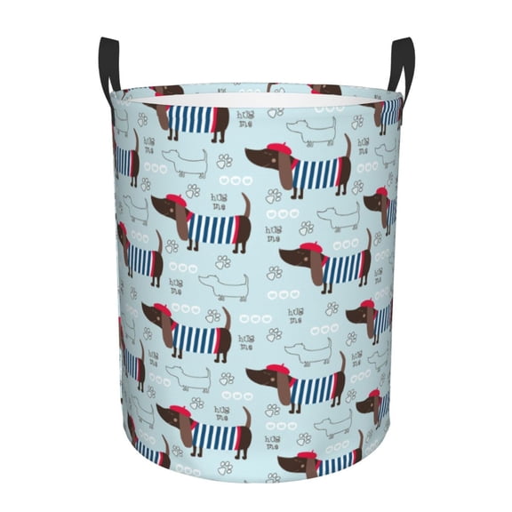 Rateoe Dachshund Dog Puppy Pattern Round Laundry Hamper Basket, Tall Hamper Basket for Blanket Storage, Nursery Clothes Hamper for Laundry in Bedroom and College Dorm-