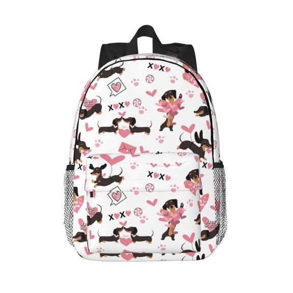 Rateoe Dachshund Dog Puppy Pattern Student Backpack Water-resistant Backpack 15-inch Laptop Backpack Lightweight Adjustable School Backpack