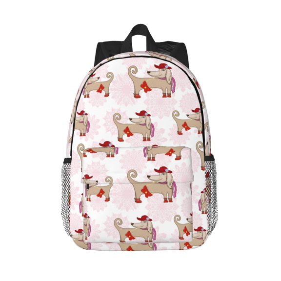 Rateoe Dachshund Dog Puppy Pattern Student Backpack Water-resistant Backpack 15-inch Laptop Backpack Lightweight Adjustable School Backpack