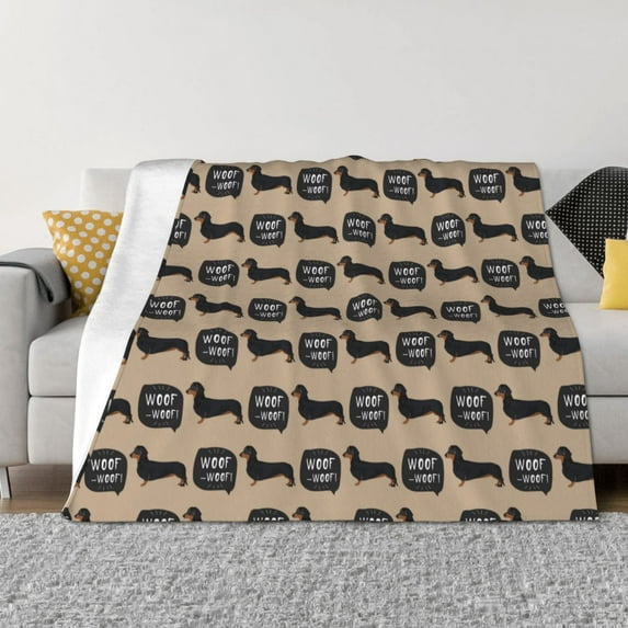 Rateoe Dachshund Dog Woof Pattern Flannel Throw Blanket, Ultra-soft Blanket for Bed, Couch, Car, Hypoallergenic Anti-pilling blanket-60"x50"(Horizontal)