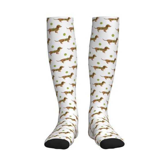 Rateoe Dachshund Going To Play Tennis Compression Socks for Women and Men 20-30mmHg-Circulation Support Socks Knee High Nurse Pregnant Running Medical and Travel Athletic