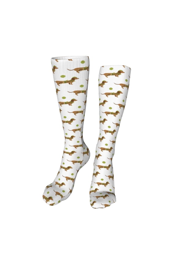 Dachshund Going To Play Tennis print Women's Men's Novelty 20in Crew Socks Cotton Socks Knee High Socks for Walking,Running,Nurses,Pregnancy-One Size