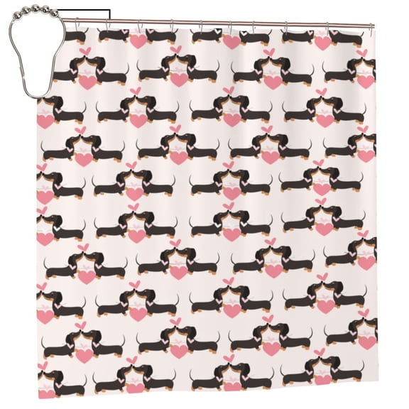 Rateoe Dachshund And Hearts Shower Curtain - Fancy Bathroom Shower Curtain Sets - Waterproof Shower Curtain with Hooks with 12 Plastic Hooks 72x72 Inches