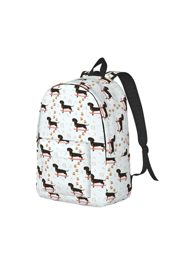 Dachshund On A Skateboard Pattern Durable Canvas Backpack for Men & Women – Stylish & Lightweight – Adjustable Straps, Multiple Pockets – Fits 15-17 Inch LaptopsSmall