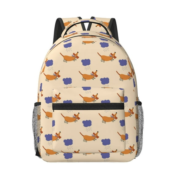 Rateoe Dachshund Pattern Durable Student Backpack Laptop Bag- Ergonomic Design, Waterproof Twill Fabric - Ideal for School, Travel, and Outdoor Activities