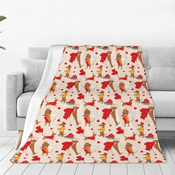 Rateoe Dachshunds dogs pulls a hearts Print Fuzzy Fleece Throw Blanket Extra Large,Super Soft,Fluffy and Warm Blankets for Couch,Bed,All Season Use-60"x50"