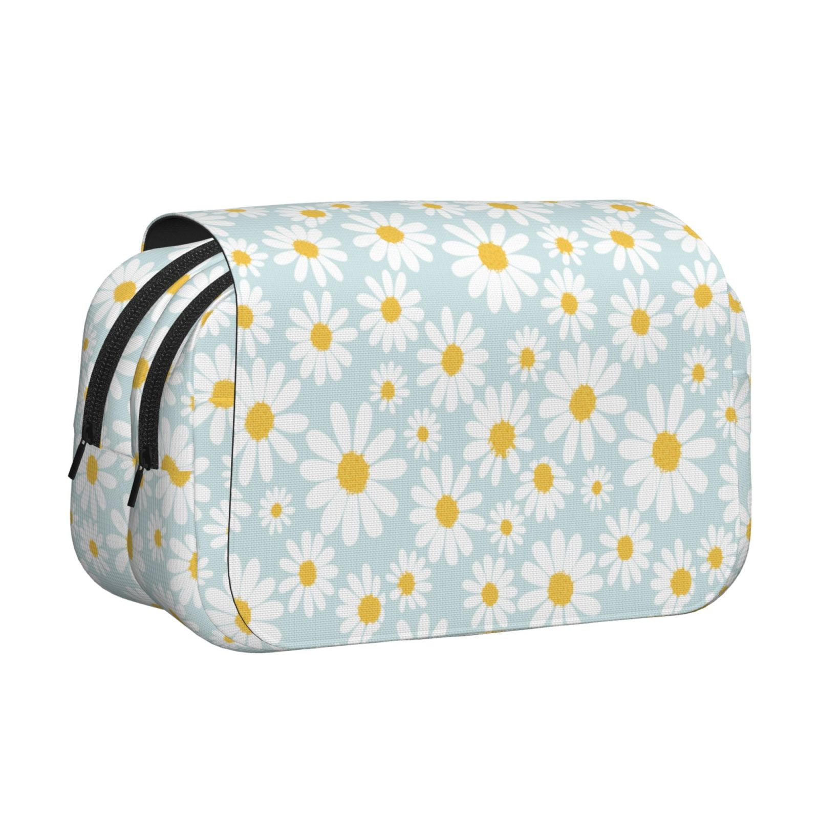 Rateoe Daisies Flowers Pattern Double Clamshell Pen Case, Storage Organizer with Two Zipper Compartments– Holds Up to 50 Pencils & Pens