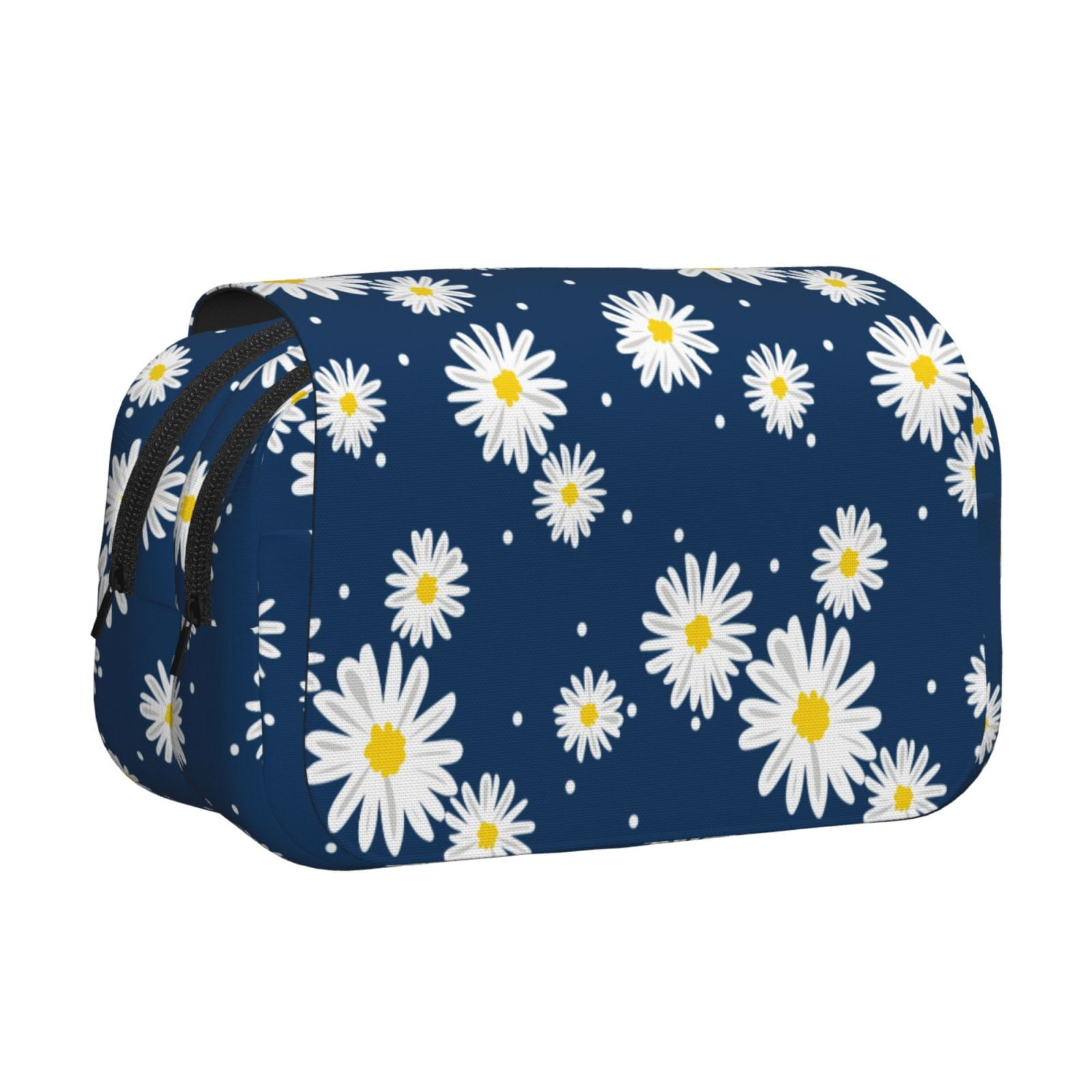 Rateoe Daisies Flowers Pattern Double Clamshell Pen Case, Storage Organizer with Two Zipper Compartments– Holds Up to 50 Pencils & Pens