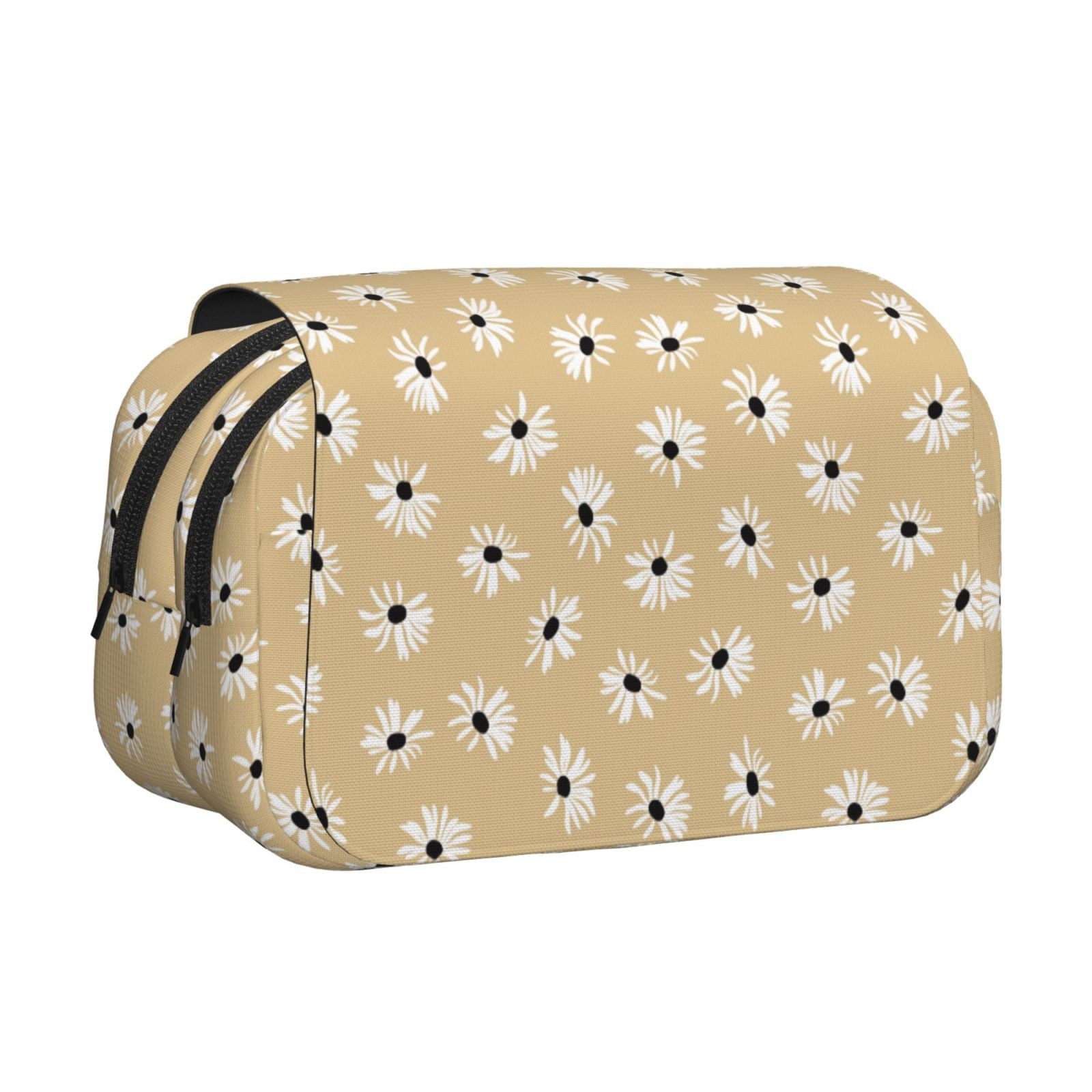 Rateoe Daisies Flowers Pattern Double Clamshell Pen Case, Storage Organizer with Two Zipper Compartments– Holds Up to 50 Pencils & Pens