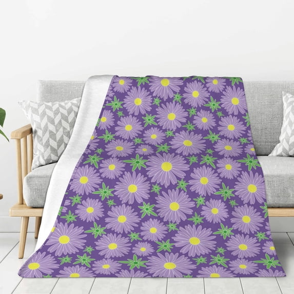 Rateoe Daisies Flowers Pattern Flannel Throw Blanket, Ultra-soft Blanket for Bed, Couch, Car, Hypoallergenic Anti-pilling blanket-80"x60"(Vertical)