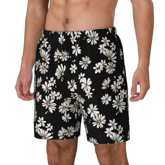Rateoe Daisies Flowers Pattern Men’s Swim Shorts with Compression Liner – Double-Layered Quick-Dry Swimwear, Comfortable & Stretchy Beach Shorts-3X-Large