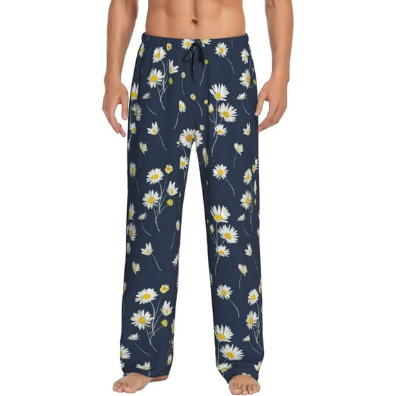 Rateoe Daisies Flowers Pattern Men’s Ultra-Soft Comfy Pajama Lounge Pants Sleepwear,Comfortable Lounge Wear,lightweight Pajamas, Casual Home Wear-Medium
