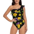 thumbnail image 1 of Rateoe Daisies Flowers Pattern Women One Piece Swimsuits Tummy Control One Shoulder Bathing Suits Ruffle Swimwear-Large, 1 of 6