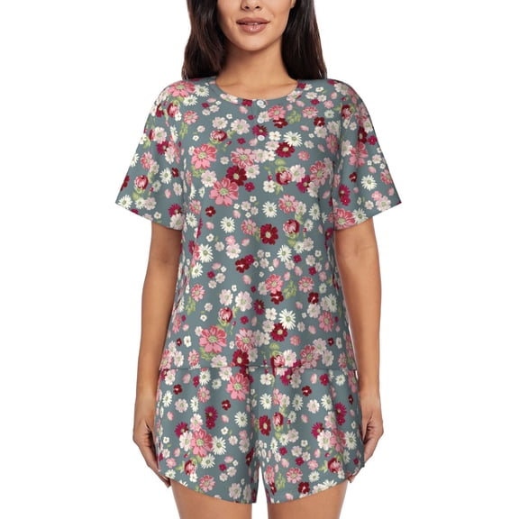 Rateoe Daisies Flowers Pattern Women's Short-Sleeved Pajama Set - 2 Piece Soft and Lightweight Sleepwear Set-3X-Large