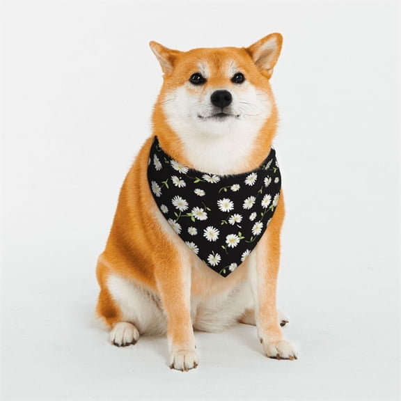 Rateoe Daisies Flowers Print Pet Scarf for Dogs and Cats – Stylish Reflective Design, Breathable & Durable Pet Bandana with Quick-Release Buckle-Medium