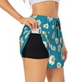 thumbnail image 1 of Rateoe Daisies Flowers Printed 2 in 1 Women's Workout Shorts for Athletic Gym Running Shorts with Phone Pockets-Medium, 1 of 7