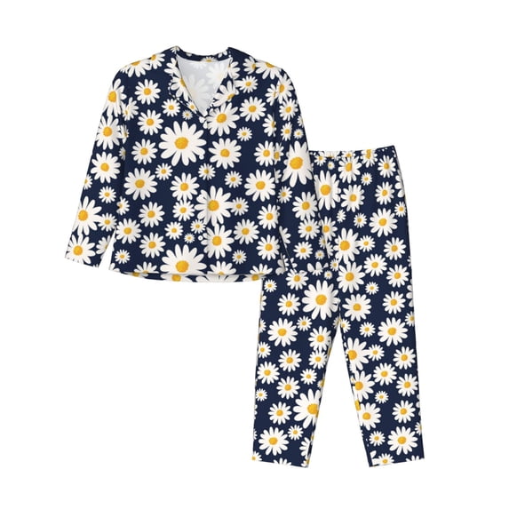 Rateoe Daisy Floral Pattern Womens Pajamas Set Long Sleeve Sleepwear Button Down Nightwear Soft Cotton Pj Lounge Sets