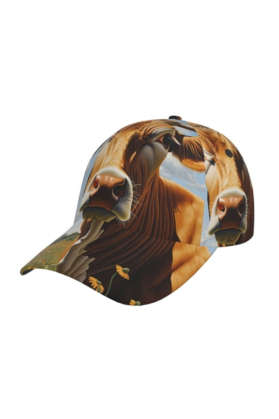 Daisy Flower Field Cow Pattern Baseball Cap Outdoor Cap Mountain Dad Hat - Unstructured Soft Cotton Cap-Adjustable UV Protection Cap