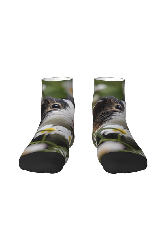 Daisy Guinea Pig Pattern Quarter Crew Socks,Toe Seamed Ankle Socks,Cotton Cushioned Breathable Athletic Crew Sports Socks