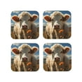 thumbnail image 1 of Rateoe Daisy Meadow Cow Drawing Drink Coasters Set of 4 Leather Coasters Spill Protection for Table Desk,Durable and Non Slip Leather Coaster ,4 Inches Drink Mats-Square, 1 of 6