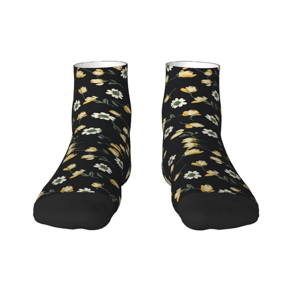Rateoe Daisy Pattern Quarter Crew Socks,Toe Seamed Ankle Socks,Cotton Cushioned Breathable Athletic Crew Sports Socks
